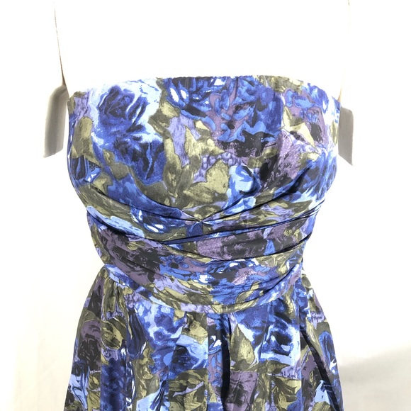 Donna Ricco Strapless Dress Blue Floral Silk Sz 4 A-line Tea length - Picture 2 of 13